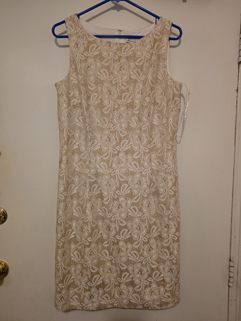 Chetta B Gold-Cream Floral Lace Mini Dress